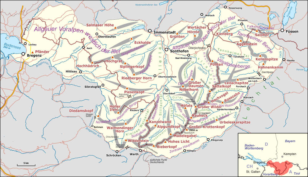 Landkarte der Allgäuer Alpen